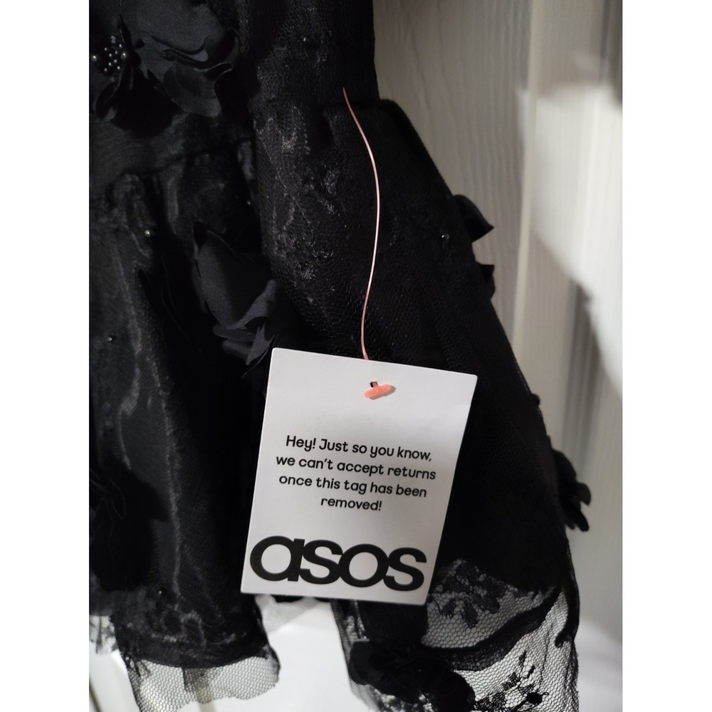 ASOS LUXE 3D Floral Beaded Black Off The Shoulder Puff Sleeve Mini Dress NWT - Picture 7 of 13